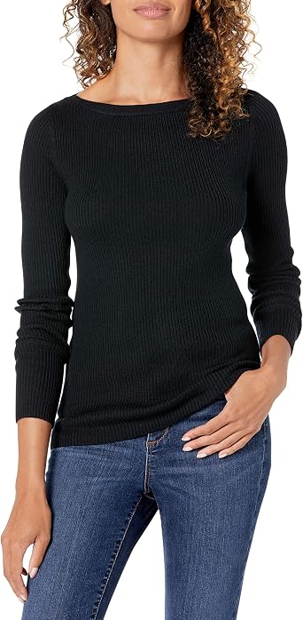 Amazon Essentials Womens Classic-Fit Lightweight Long-Sleeve [Boat Neck] Sweater, Black, X-Large