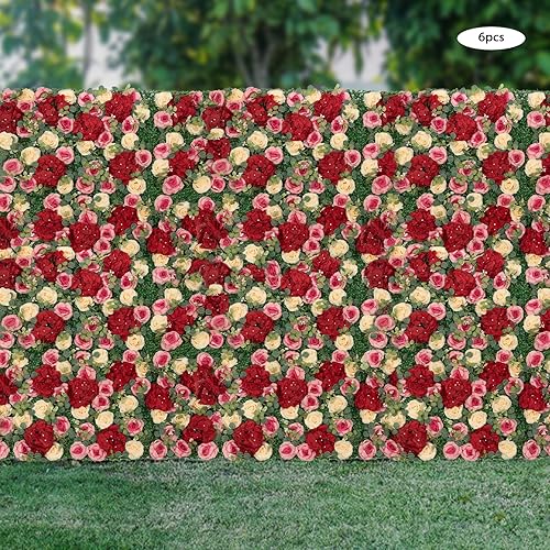 Miniatura 3 de DNYSYSJ 6 fondos de pared de flores de hortensias rosas, decoración de flores artificiales, telón de fondo de pared de flores artificiales para