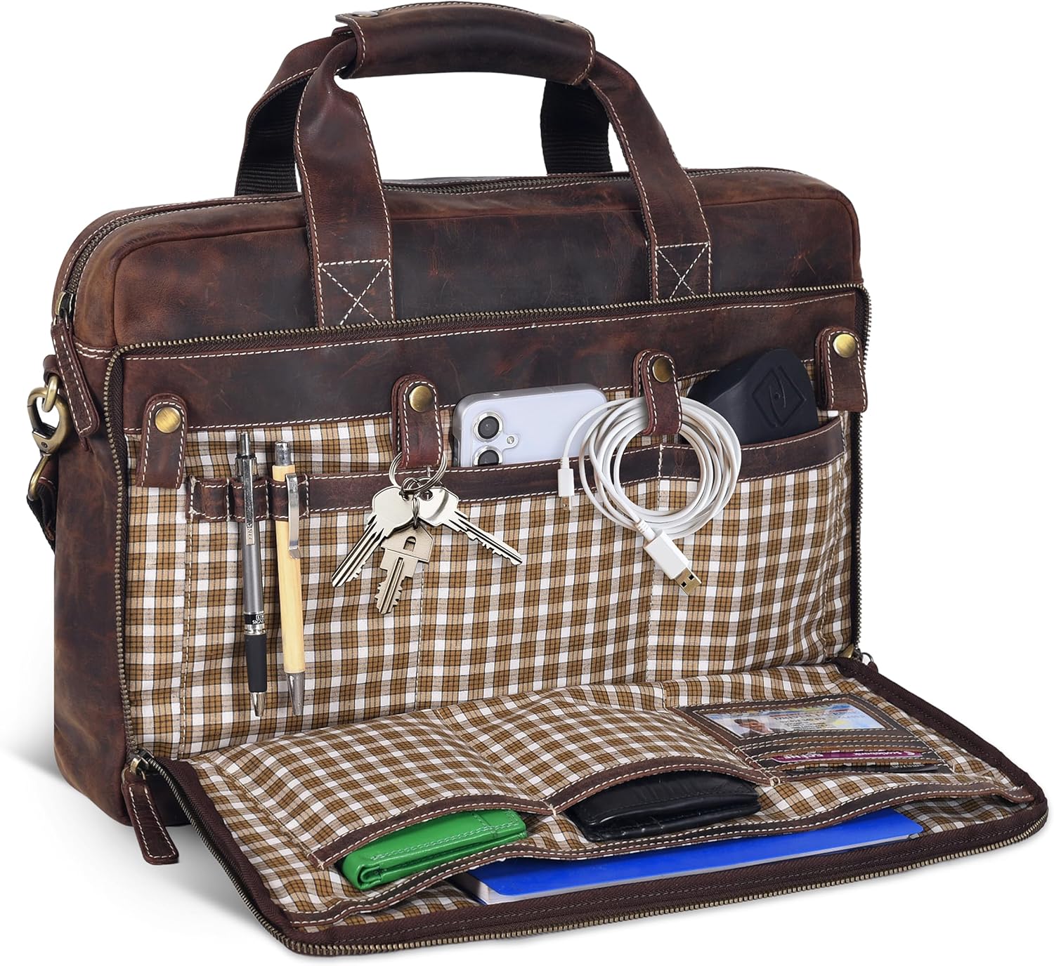 Oak Leathers Leather Messenger Bag for Men and Women - Laptop Briefcase Bag For College, Office, Adjustable Shoulder Strap - Image 3