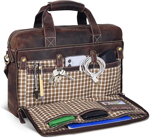 Vista 33 de Oak Leathers Leather Messenger Bag for Men and Women - Laptop Briefcase Bag For College, Office, Adjustable Shoulder Strap Nuez