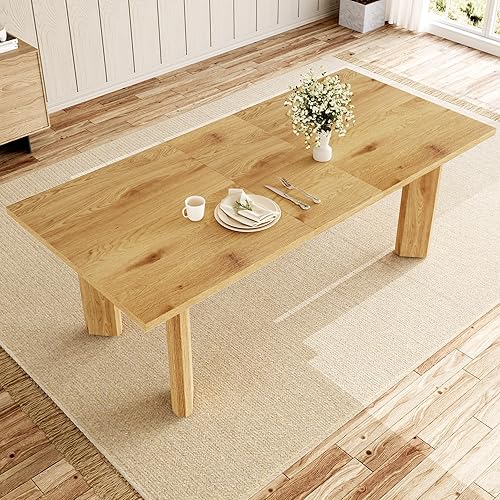 Miniatura 6 de Mesa de comedor extensible para 6-8 personas, mesa rectangular de MDF de 63 a 78.7 pulgadas, estilo rústico de granja, diseño que ahorra espacio