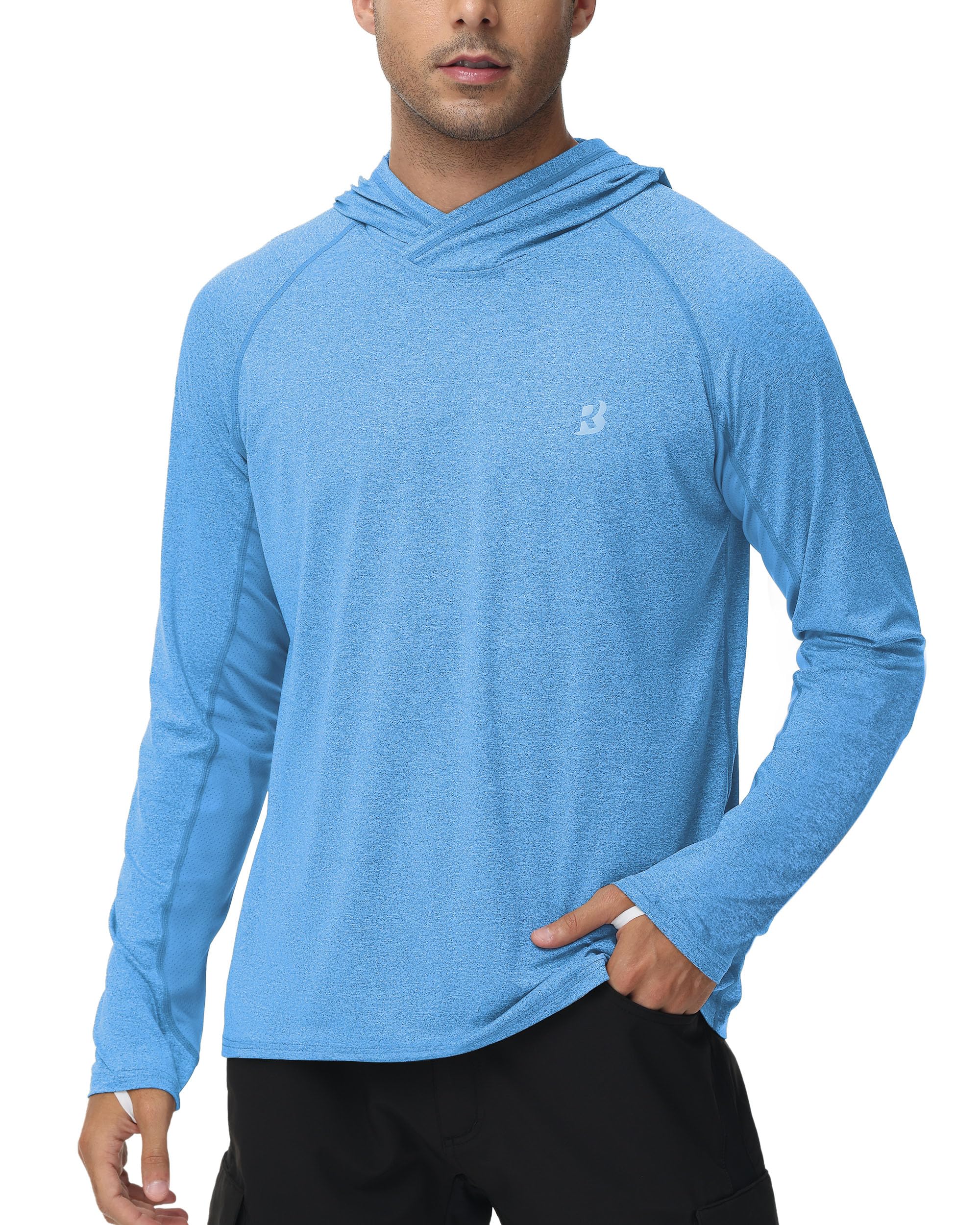 Roadbox Mens UPF 50+ Fishing Shirts, Long Sleeve UV Sun Hoodie, Hiking Running Swim Athletic Workout Shirt