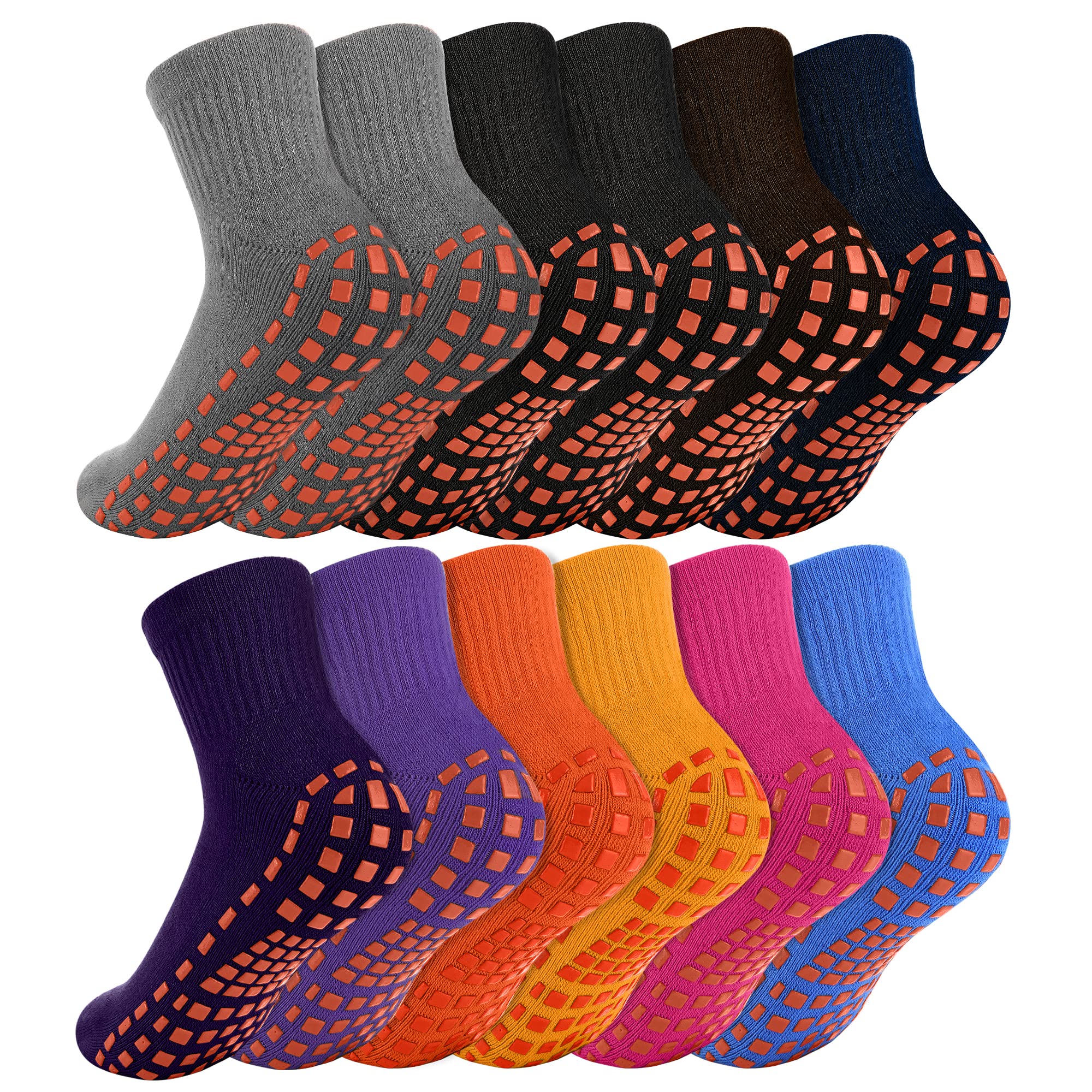 12 Pairs Slipper Socks for Women Non Slip Socks with Grippers Warm Winter Thickened Cotton Socks for Yoga Pilate Hospital and Trampoline(thick-square)