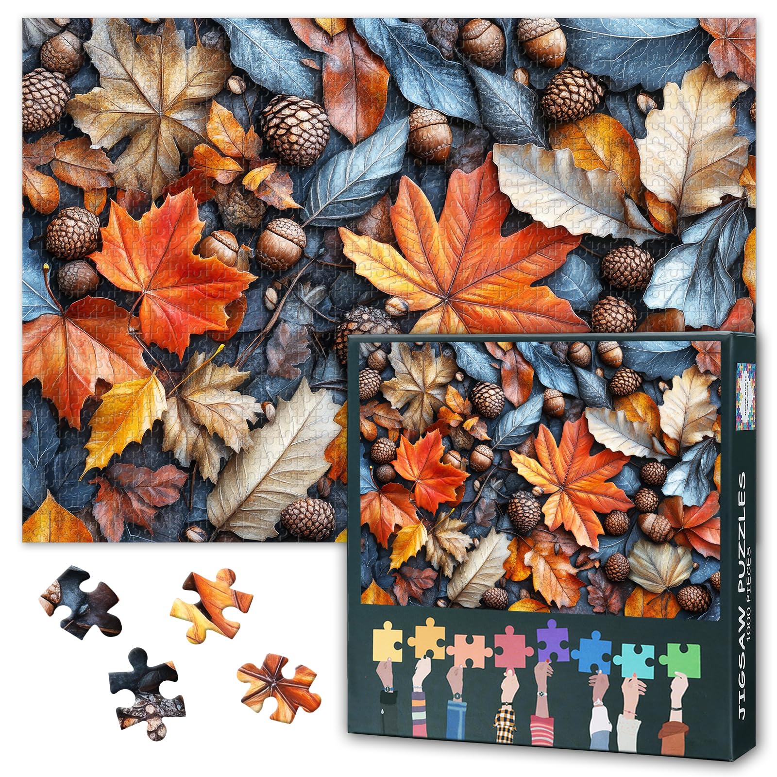 Maple Leaf Jigsaw Puzzles, Vibrant Autumn Leaves and Acorns Puzzle for Adults 1000 Pieces
