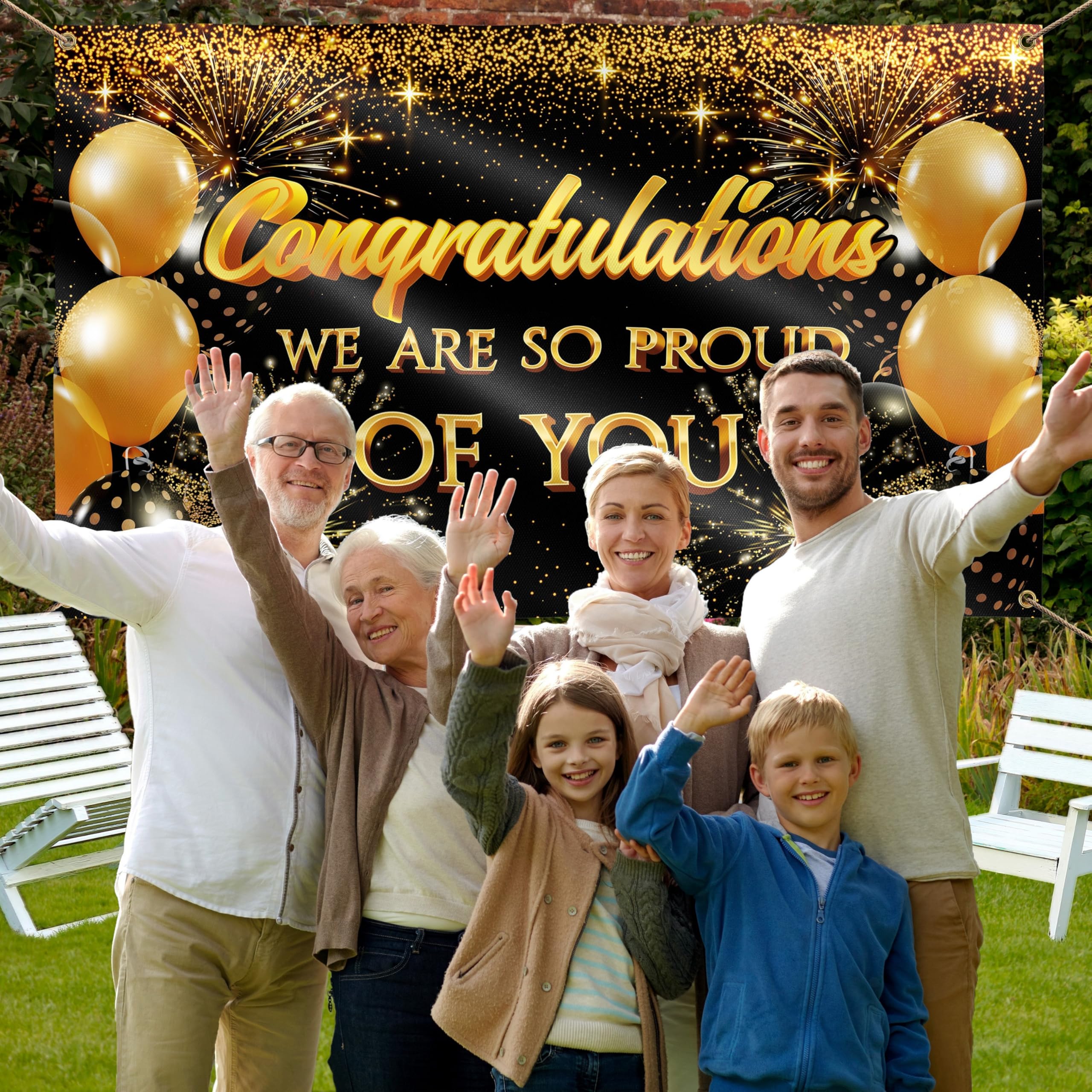 Congratulations Banner - Graduation Decorations 5x3ft - Well Done Banner - We Are So Proud of You - You Did It (Black and Gold) - Image 4