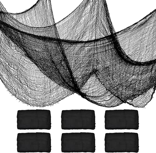 Miniatura 58 de ZeeDix Paquete de 6 paños espeluznantes grises de Halloween, 30 x 75 pulgadas, gasa espeluznante negra para suministros de fiesta de Halloween