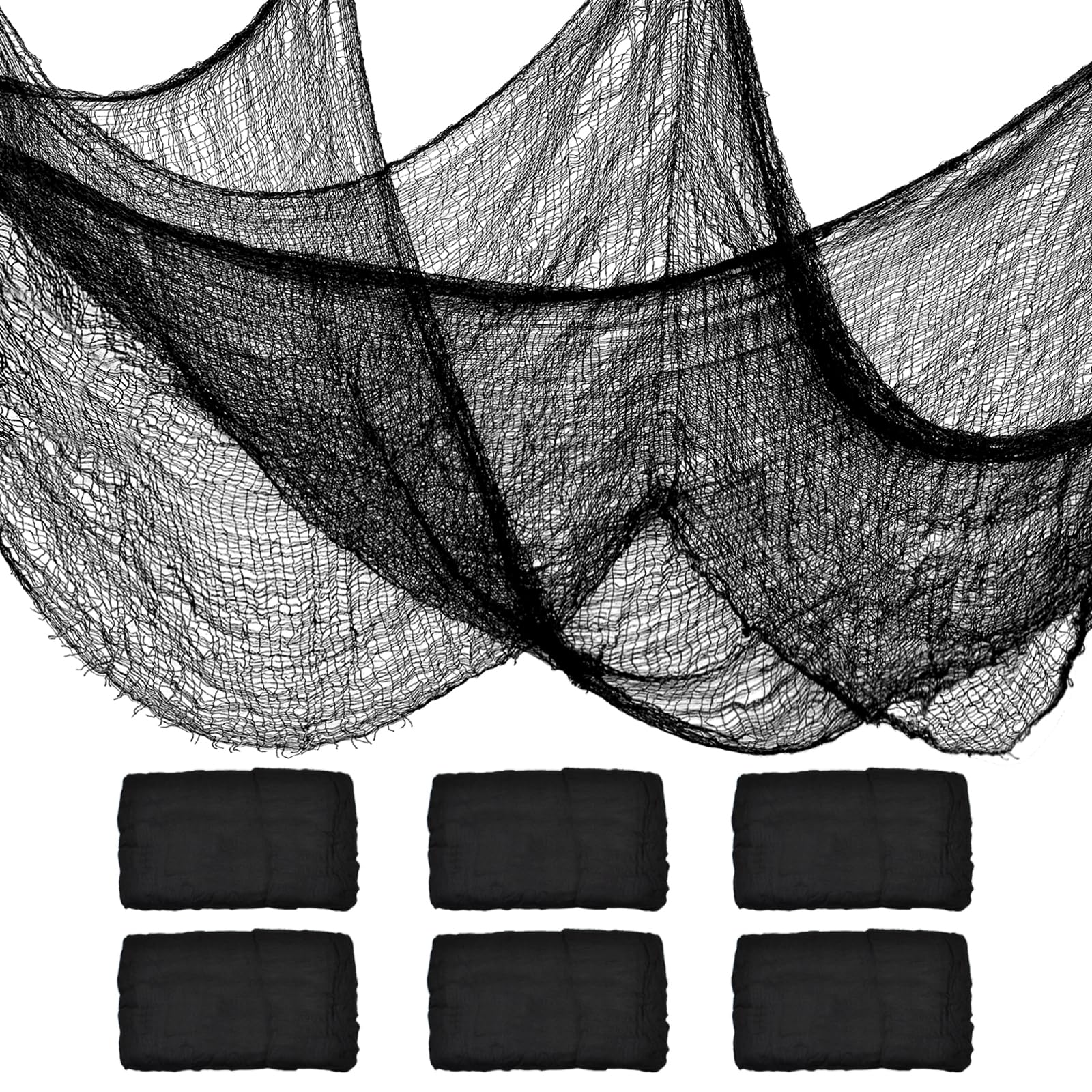 ZeeDix 6 Pack Black Halloween Creepy Cloth 30 x 75 Inch Halloween Decoration Spooky Scary Gauze Cloth Black Cheesecloth for Party Supplies Outdoor Yard Home Wall Doorway