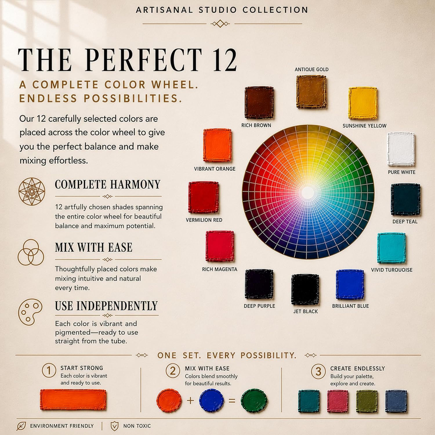 Leoball® Water-Soluble Block Printing Ink Artisanal Studio Collection, 12 Curated Colors, Twelve 1.25-Ounce Tubes, Rich Satin Finish, Set of 12