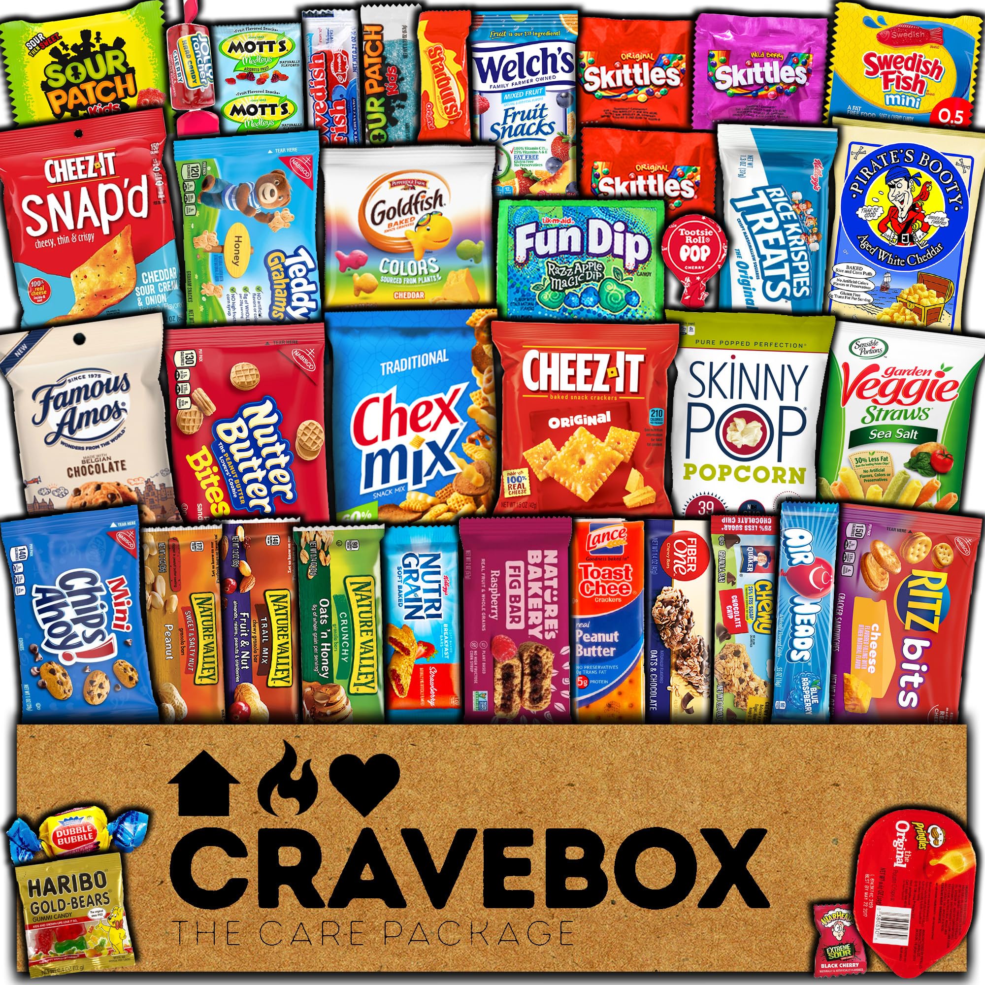 CRAVEBOX Snacks Variety Pack for Kids, Snack Pack Care Package Gift - Valentines Day - College Back to School