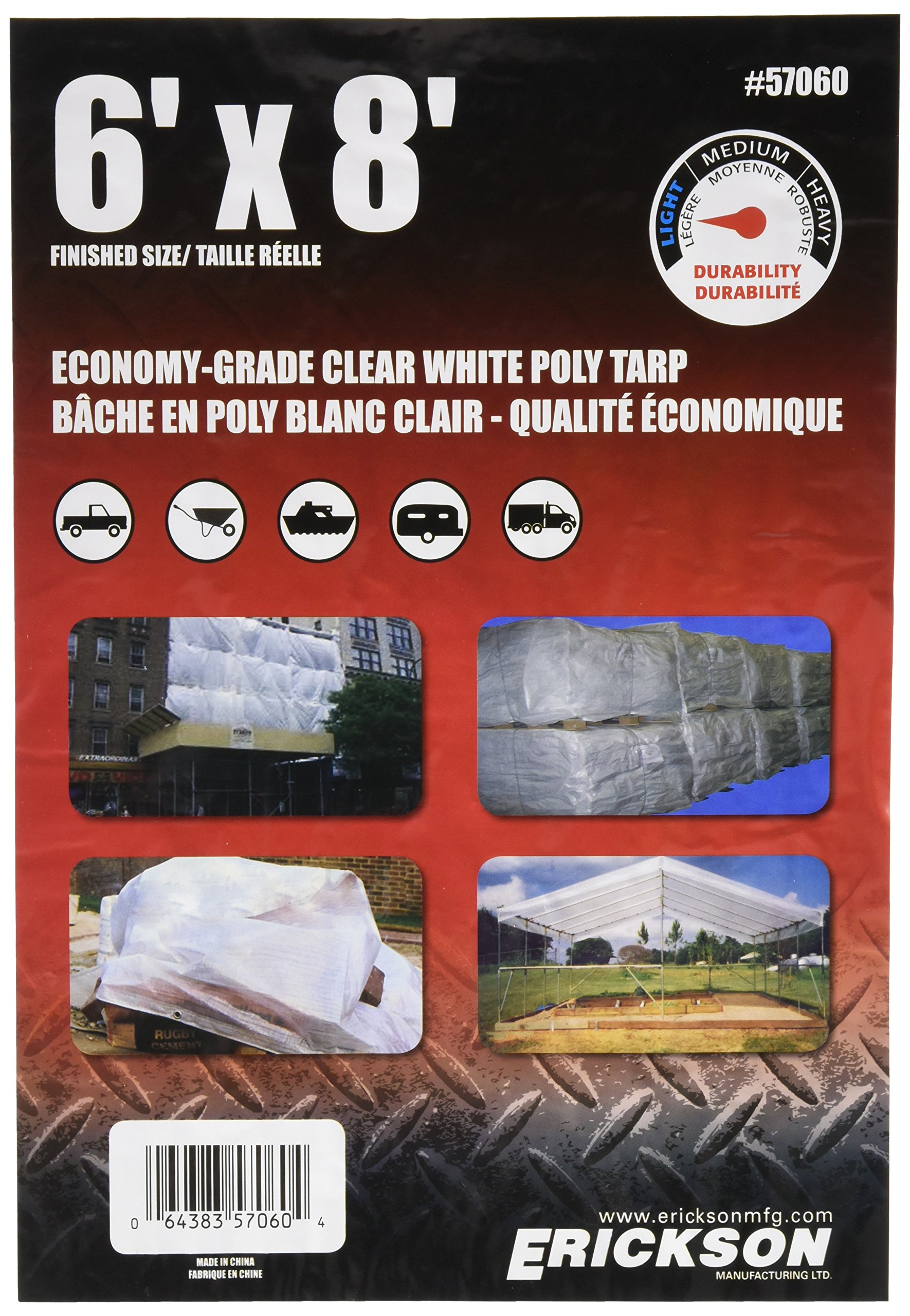 Erickson 57060 Clear White Economy Grade Poly Tarp, 6' x 8', 1 Pack