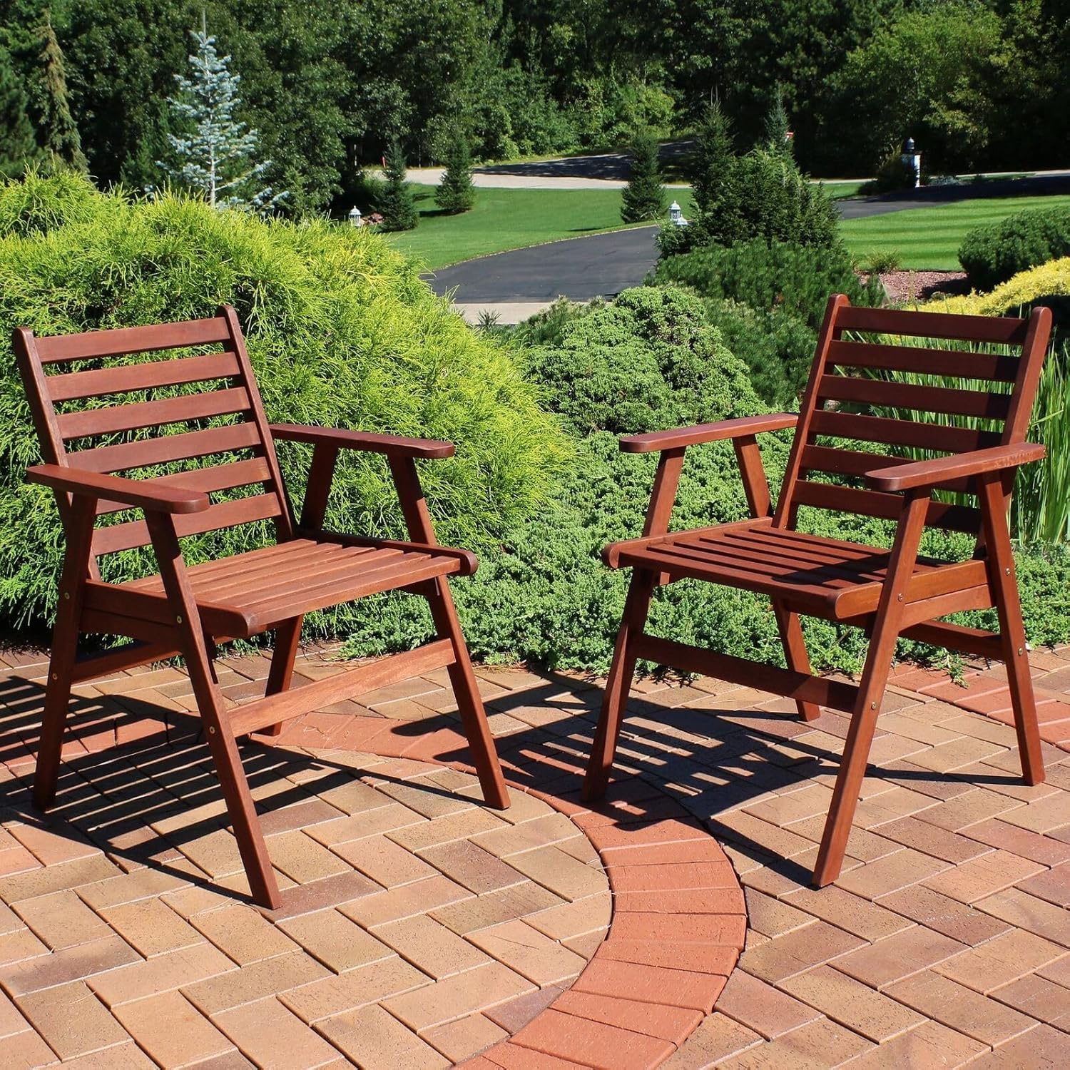 Wood Patio Dining Armchair Set of 2 Brown