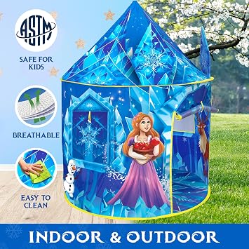 W&O Frozen Princess Tent with Sound Button, LED Lights, Crown & Wand | Frozen Princess Play Tent with Magical Sounds, LED Lights, Crown & Wand, Easy Setup for Indoor/Outdoor Play, Ages 3-7