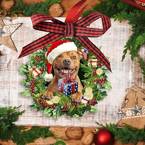 Miniatura 10 de Talataca Staffordshire Bull Terrier con corona de sombrero de Navidad, corona de perro 2D plano para espejo retrovisor de automóvil, accesorios para