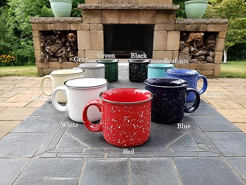 Miniatura 6 de Essential Drinkware - Taza de cerámica para fogata de 14 onzas juego de 4 color blanco con acabado moteado taza de café duradera y gruesa para