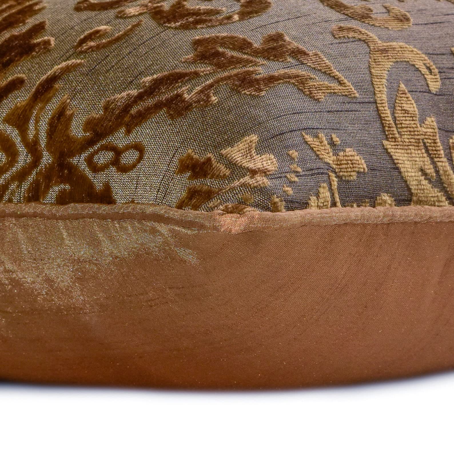 The HomeCentric Decorative Olive Green Pack of 2, 35x35 cm (14"x14") Cushion Covers, Velvet Burnout Velvet Cushion Covers, Damask Pattern Modern Style - Folding Flames — view 2