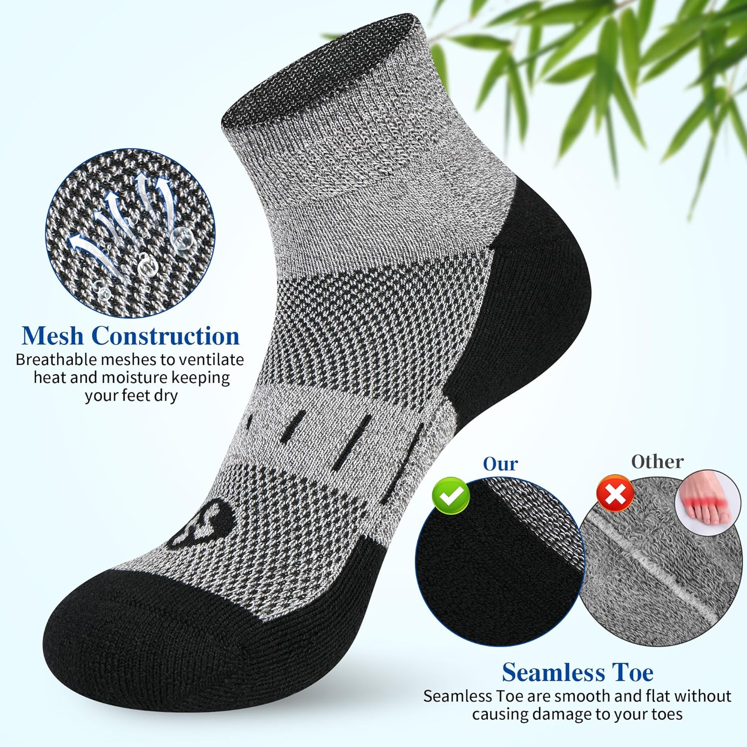 Diabetic Socks for Men,6 Pairs Ankle Mens Diabetic Socks,Diabetic Neuropathy Socks for Men Size 9-11/10-13/13-15. - Image 5