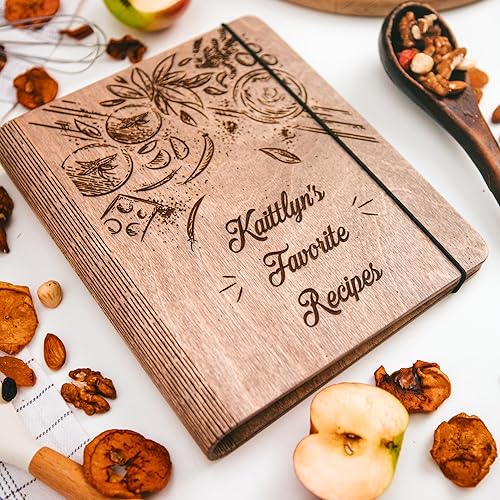 Miniatura 9 de ENJOY THE WOOD Carpeta de Recetas Personalizada - Diario de Cocina Familiar de Madera en Blanco para Escribir Tus Propias Recetas - Carpeta de