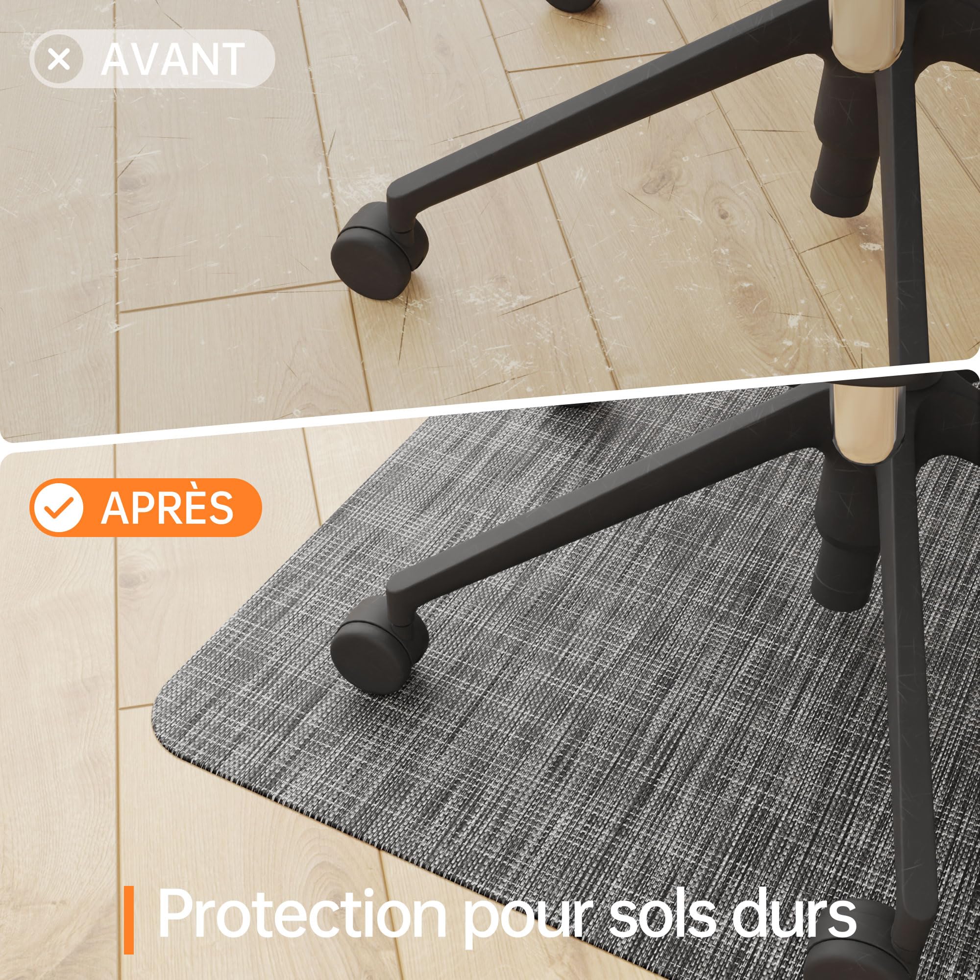 Tapis Chaise de Bureau, 91x122cm Grand Tapis Protection pour Sols Durs en PVC Antidérapant Renforcé, pour Bureau à Domicile ou Professionnel - Gris Foncé