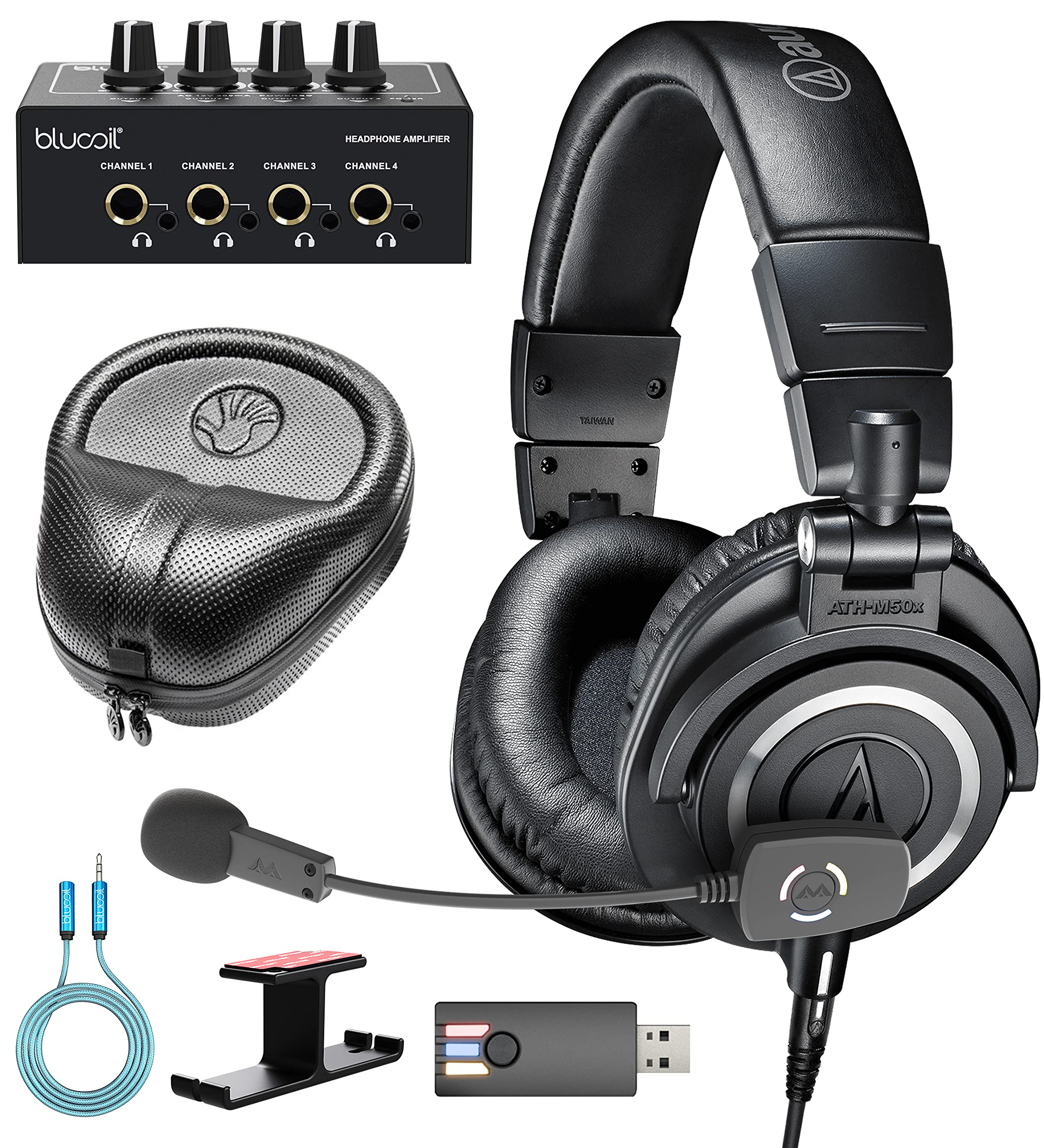 Audio Technica ATH-M50x Professional Studio Monitor Headphones Bundle with Antlion Audio ModMic Wire