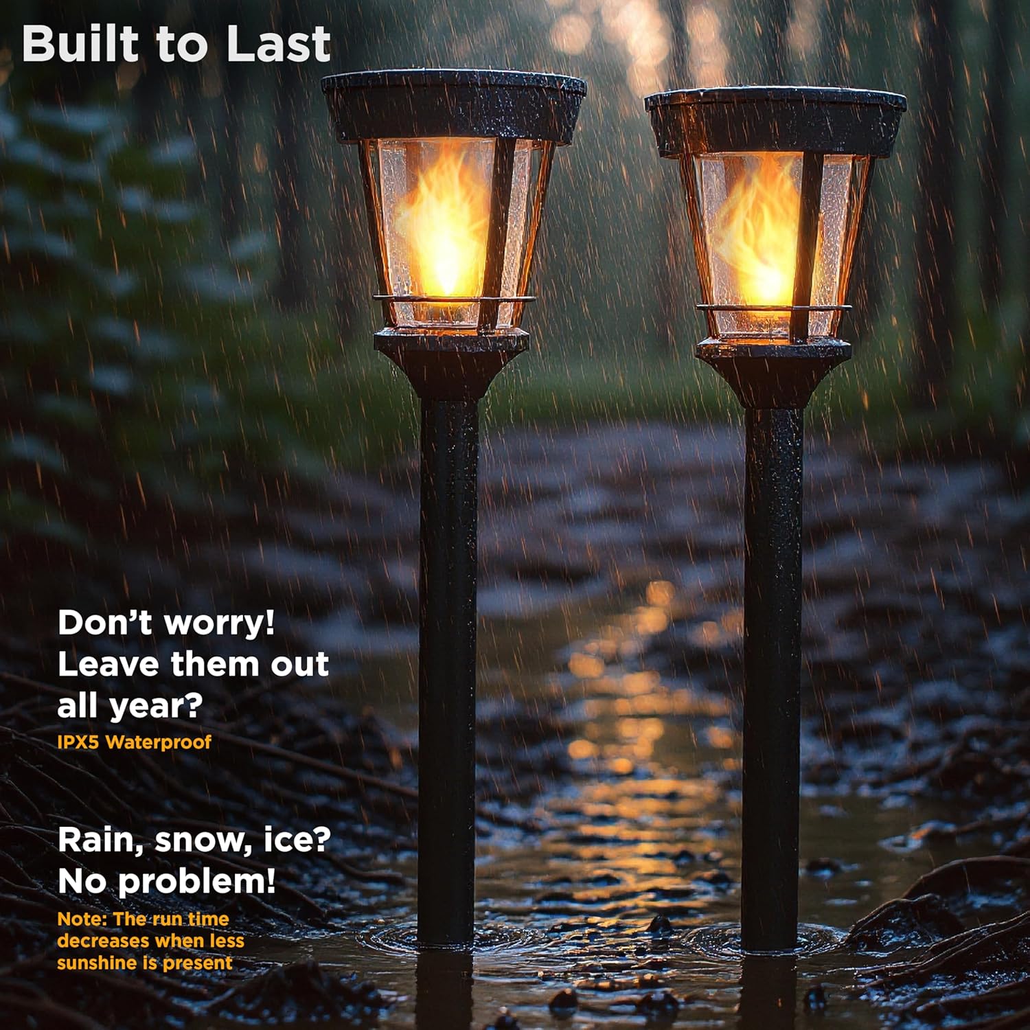 FoxFlame Classic Solar Path Torch - Elegant Flickering Flame Effect with Patented LED,IP65 Waterproof,Solar-Powered Lighting for Garden,Yard, and Landscape Ambiance Easy Stake Installation (6 Pack)