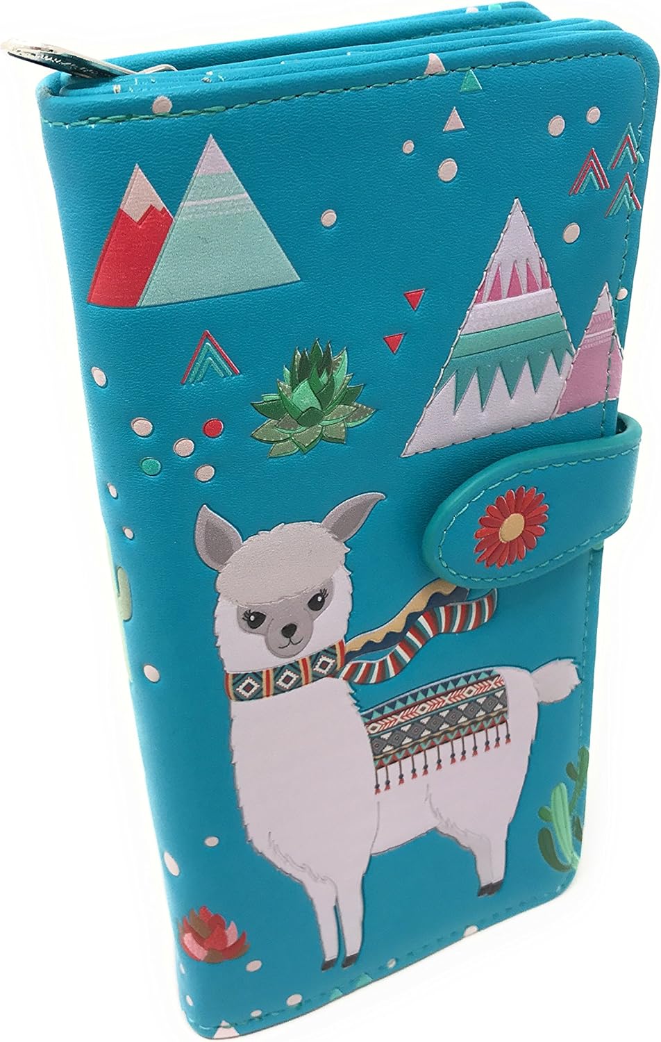 Shag Wear Llama Large Animal Wallet for Women Faux Vegan Leather 7" Teal