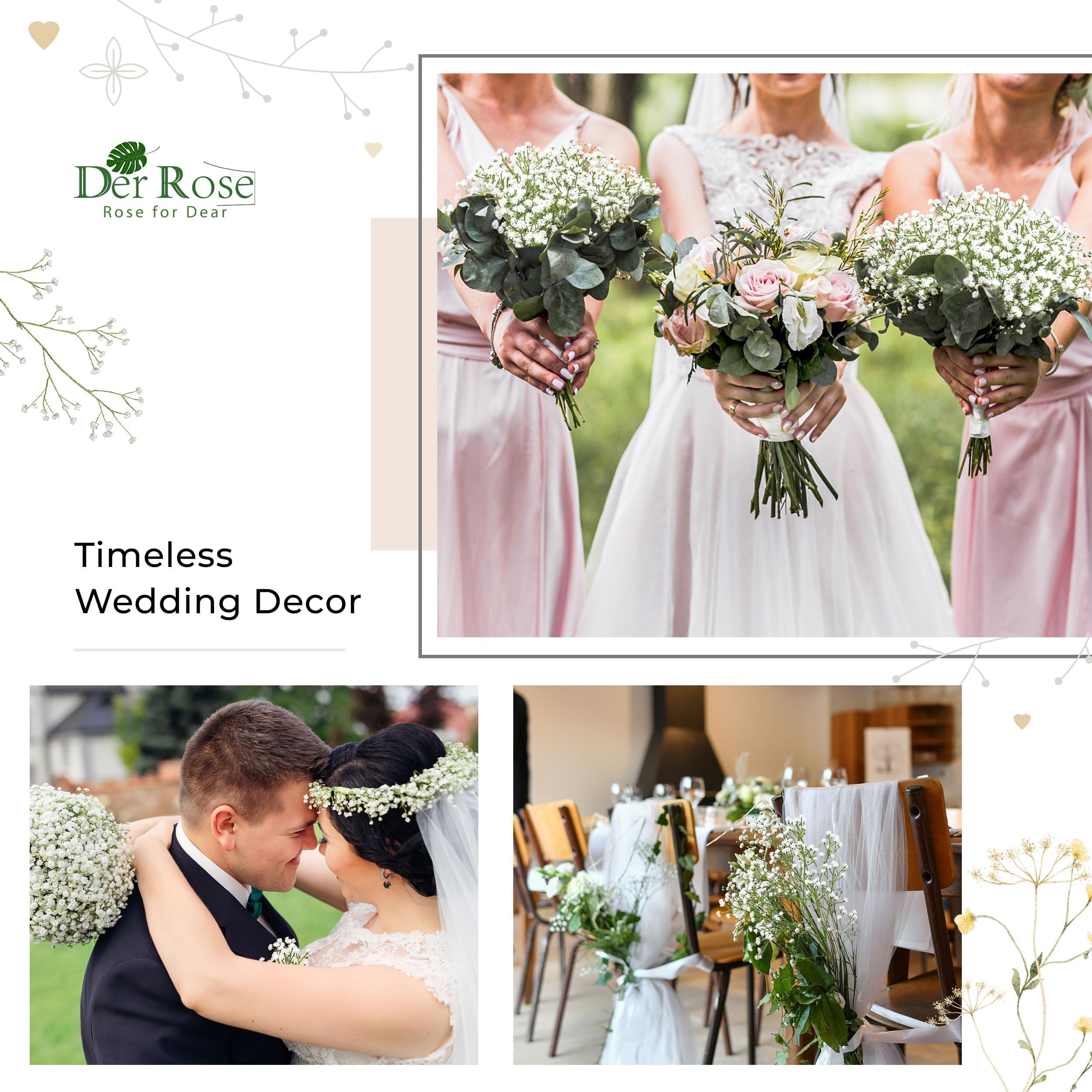 Floroom Lot De 18 Sprays De Verdure Artificielle D'haleine De Bébé Gypsophile Au Toucher Réaliste Pour Bouquets De Mariage, Centres De Table, Arrangements Floraux Et Décorations