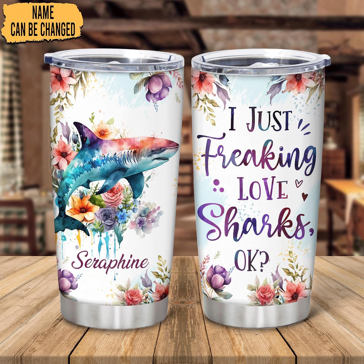 Hyturtle Personalized Shark Tumbler Cup Gifts For Women - Birthday Christmas Gifts For Shark Lovers - Shark Gifts - Animal Lover Gifts - Custom Name 20oz Insulated Stainless Steel Travel Tumbler