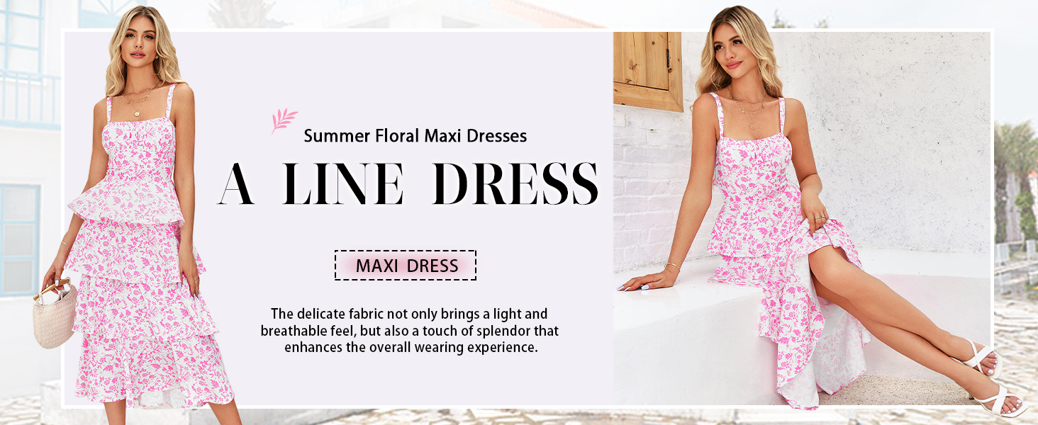 Wenrine Womens Summer Floral Maxi Dress Sleeveless Spaghetti Strap Tie Back  Tiered Ruffle Dresses Black at Amazon Women's Clothing store