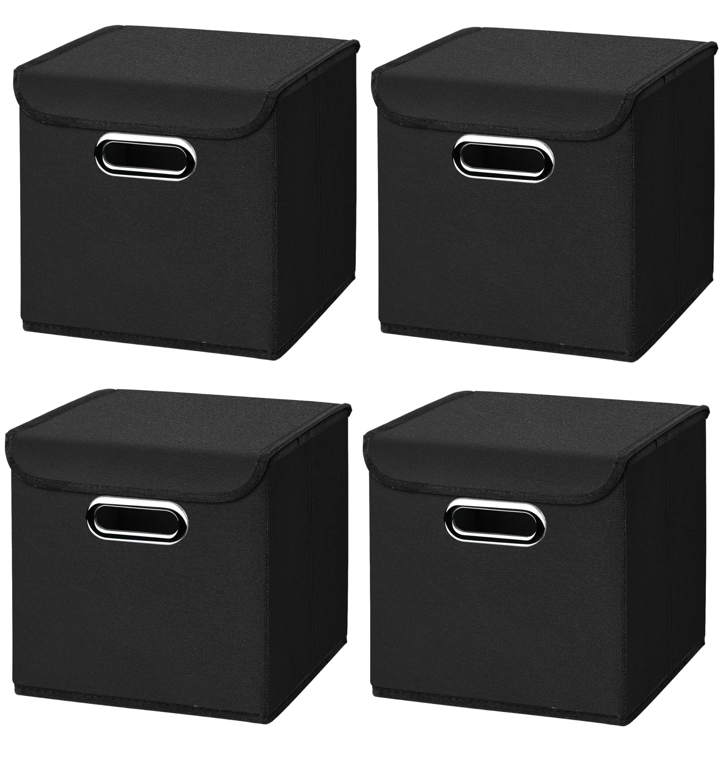 Stick&Shine 4x Aufbewahrungs Korb Schwarz Faltbox 25 x 25 x 25 cm Regalkorb faltbar, mit Deckel