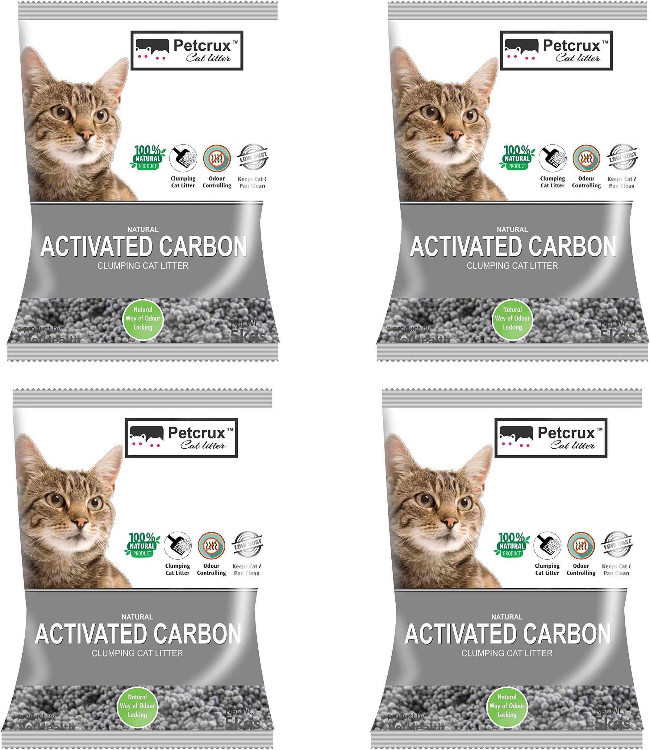 Scoopable Natural Activated Carbon Clumping Cat Litter | Superior Odour Control, Dust Free | Best Natural Charcoal Litter Dust Free Scoopable (for Multiple Cats), 20Kg Total (4 Packs of 5kg)