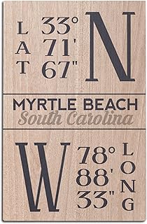 Myrtle Beach, South Carolina, Latitude and Longitude (Blue) Birch Wood Wall Sign (12x18 Rustic Home Decor, Ready to Hang Art)