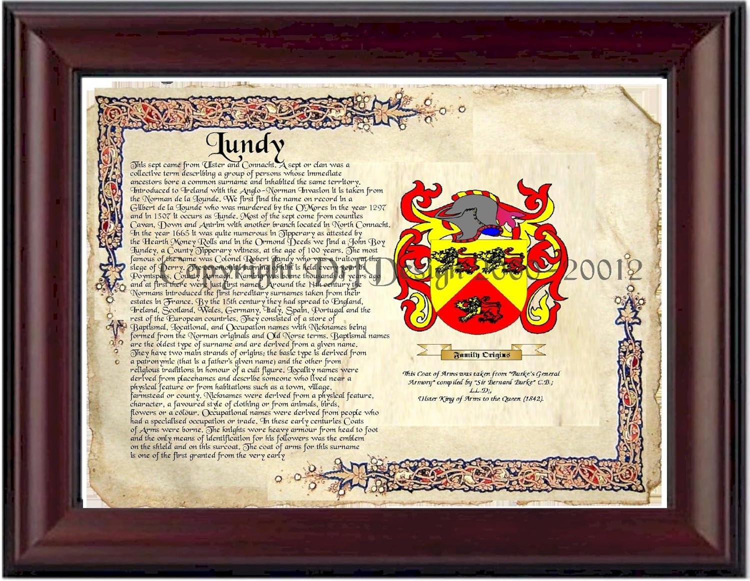 Lundy Coat of Arms/ Family Crest on Fine Paper and Family