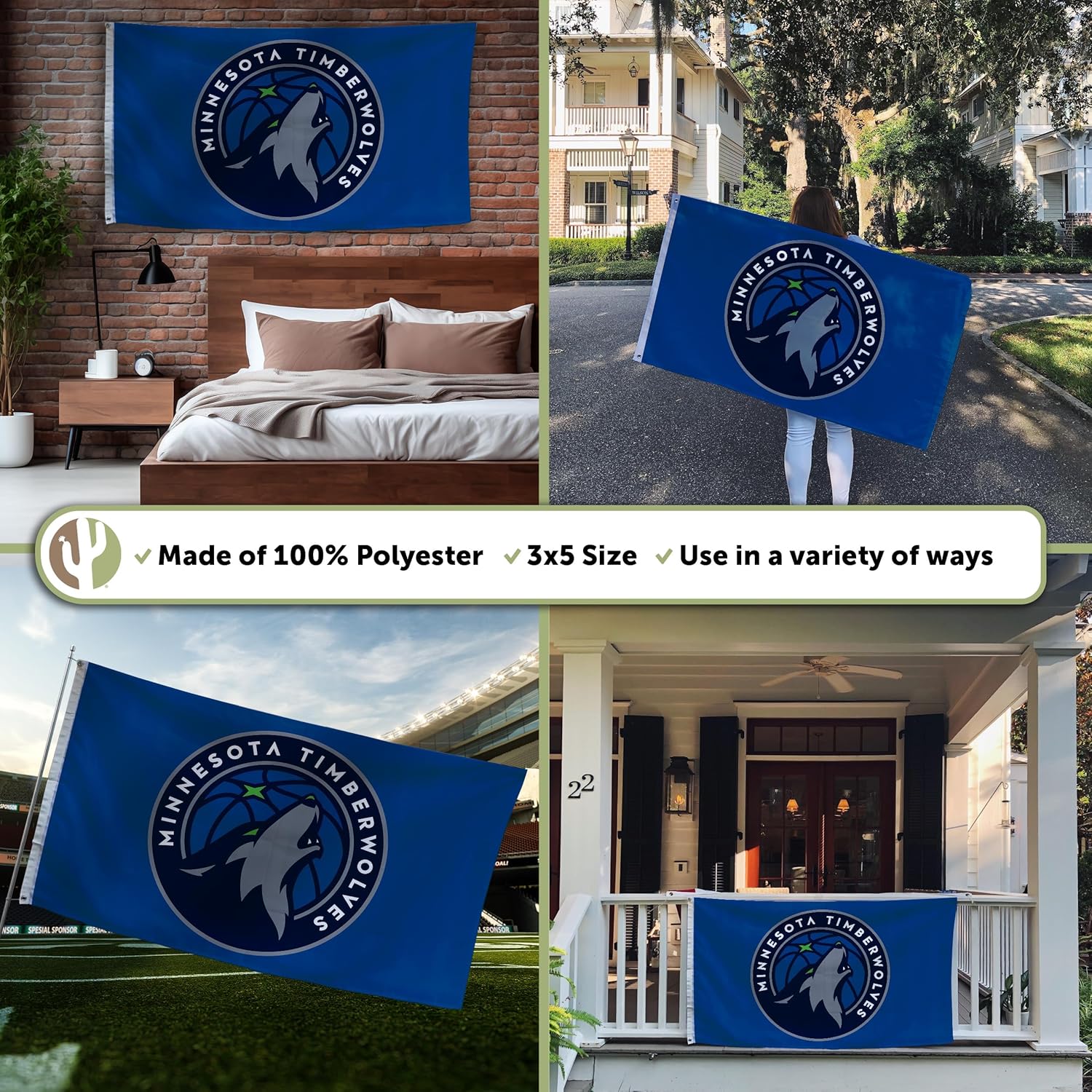 Desert Cactus Minnesota Timberwolves Flag Team NBA National Basketball Association 100% Polyester Indoor Outdoor 3x5 feet Flags (Flag C) - Image 3