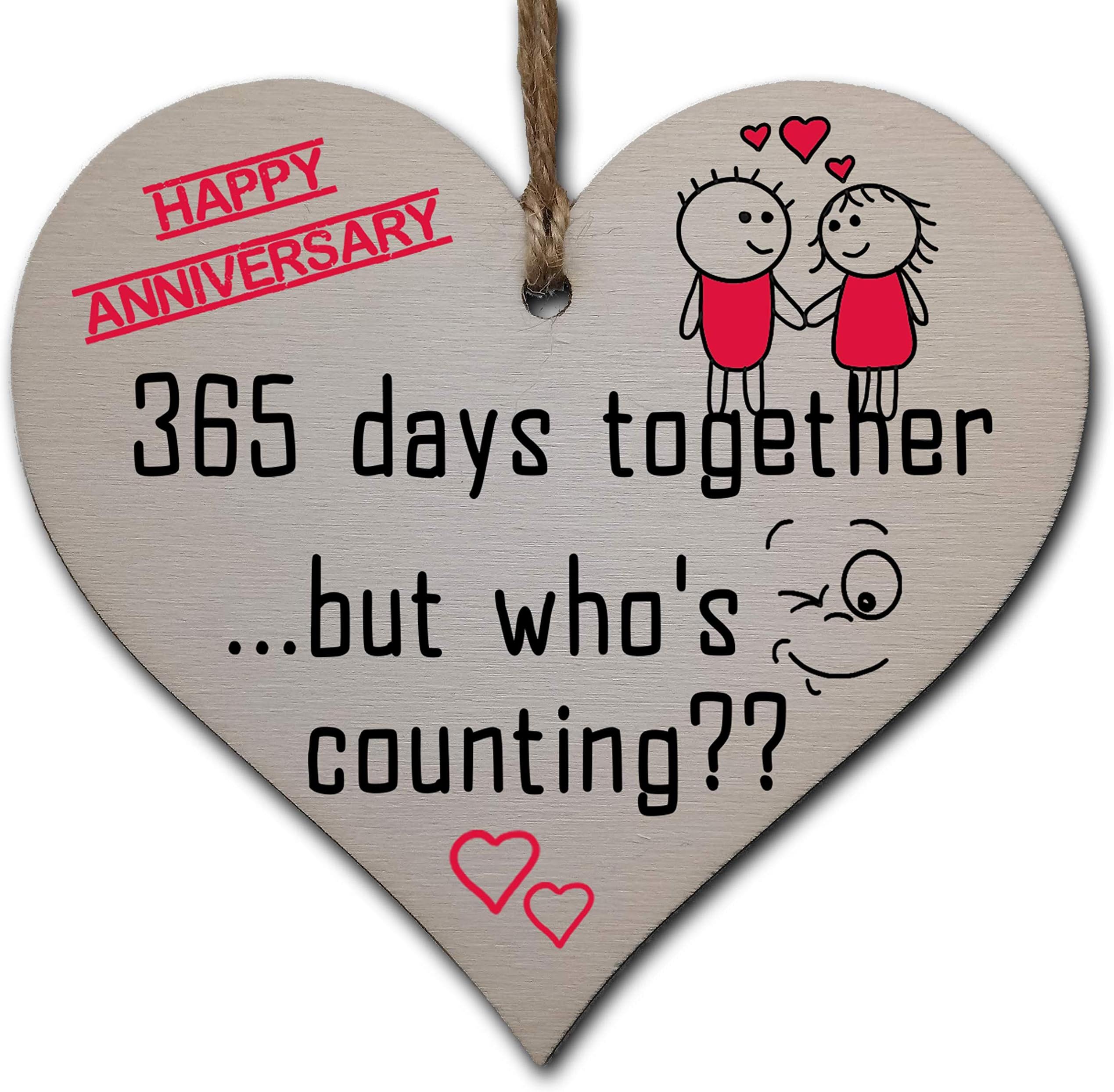 Handmade Wooden Hanging Heart Plaque Gift to Celebrate 1st Wedding Anniversary Husband Wife Someone Special Keepsake