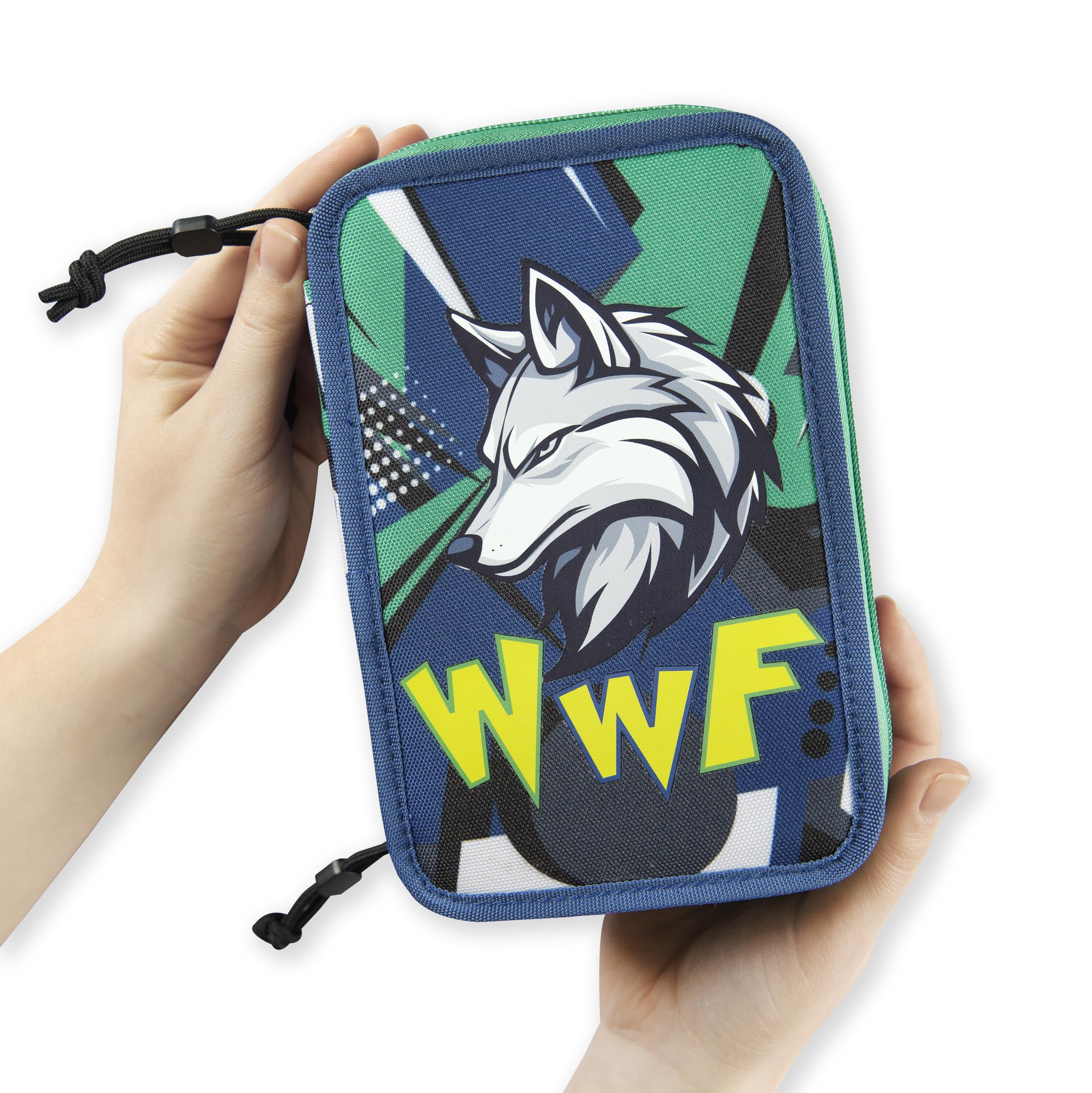 Franco Cosimo Panini WWF LUPO - Zaino e Astuccio, Ideali per Scuole Elementari o Medie, Astuccio con Set Cancelleria Incluso e Pratiche Chiusure a Zip