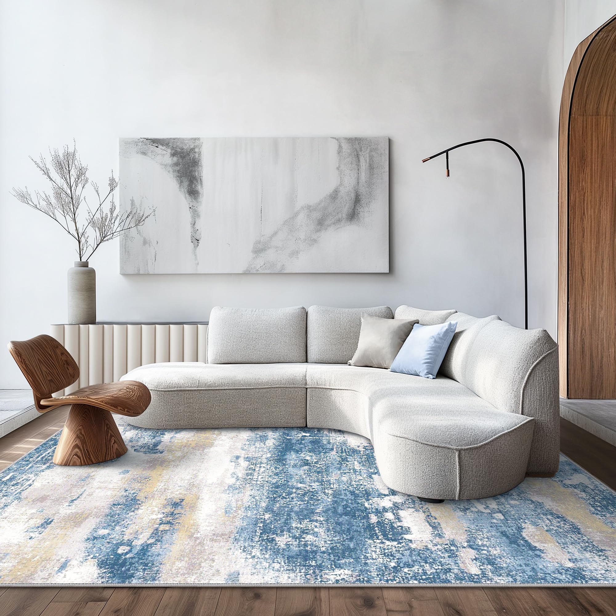 BEIMO Area Rugs 5x7 for Living Room Bedroom, Modern Abstract Machine Washable Soft Blue Rug, Floor Carpet with Non Slip Backing for Dining Room