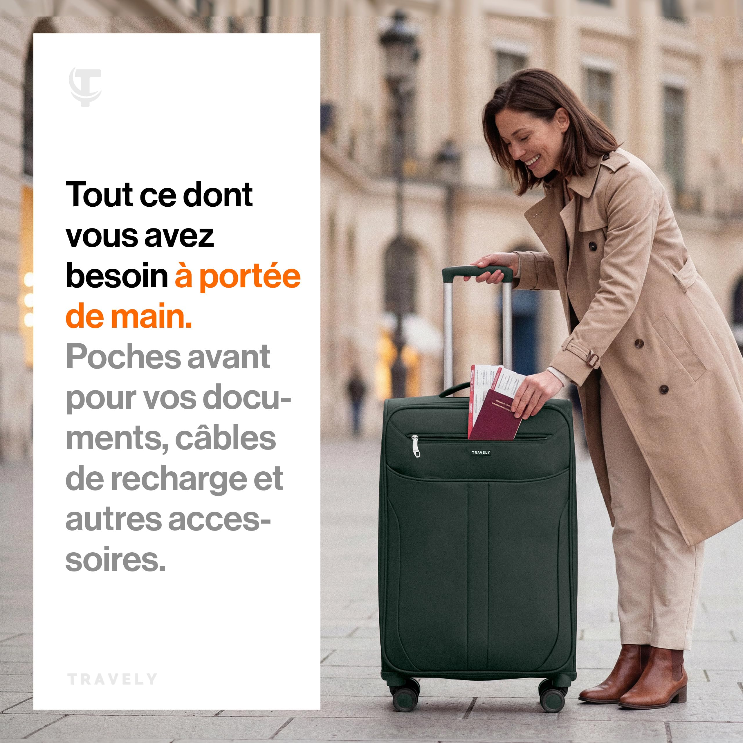 Travely Valise en Tissu L - Valise Taille Moyenne avec 4 roulettes et Cadenas TSA à Combinaison - Valise Souple avec Soufflet Extensible, fabriquée en matériau résistant à la déchirure et déperlant