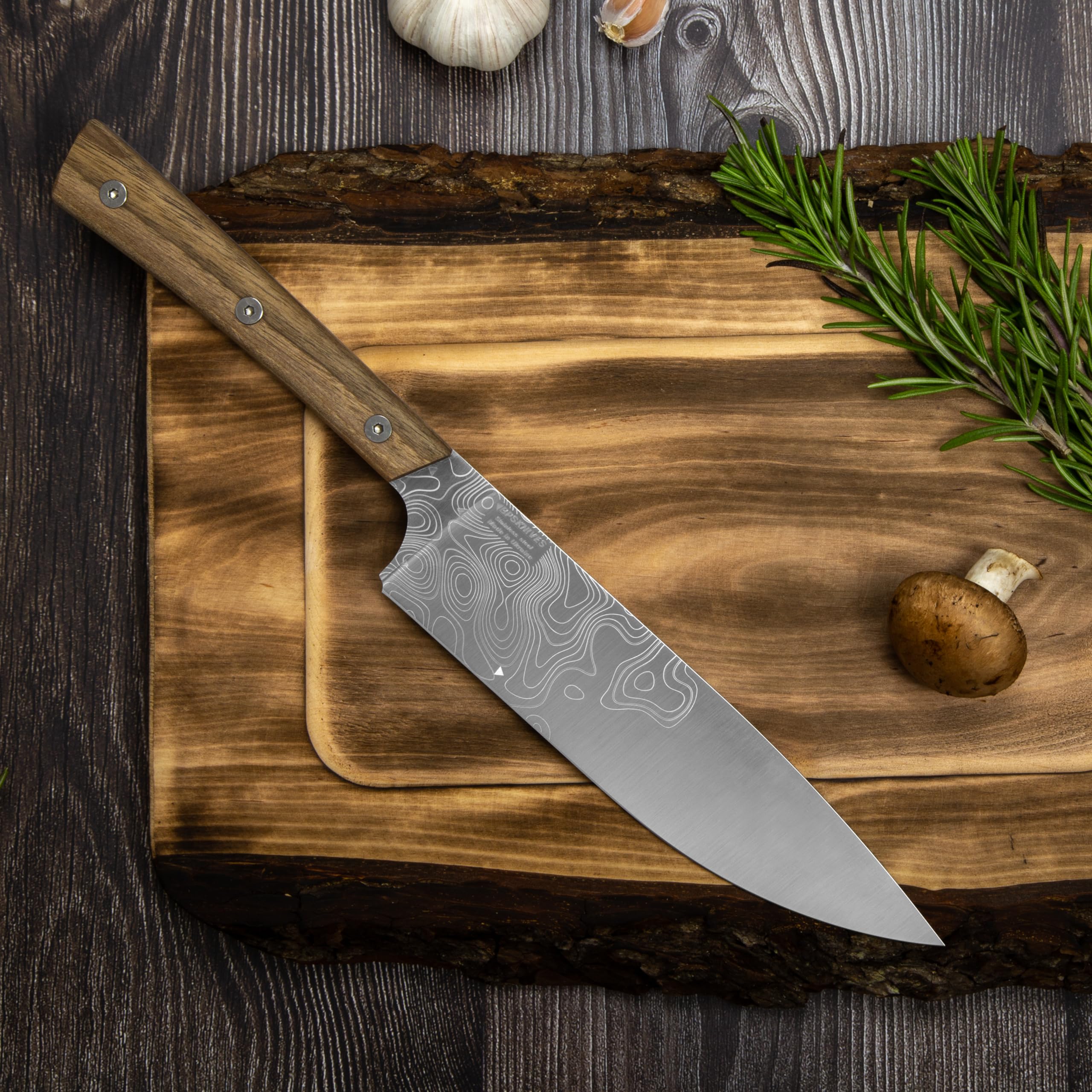 BPSKNIVES Rosemary - Couteau de avec étui en cuir - Couteau de chef professionnel super tranchant de cuisine en acier inoxydable de qualité supérieure - Cadeaux pour homme