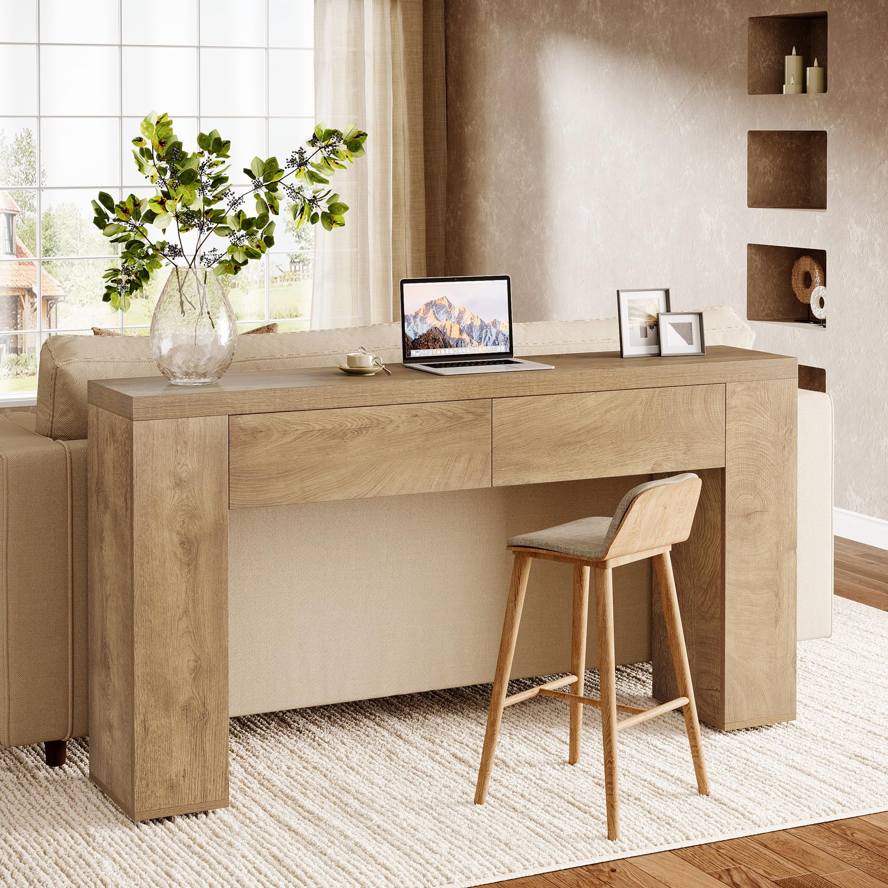 Tribesigns Tavolo consolle da 160 cm con 2 cassetti, tavolino da corridoio sottile con vano portaoggetti, moderno in legno dietro il divano, stile rustico, per corridoio, soggiorno, corridoio