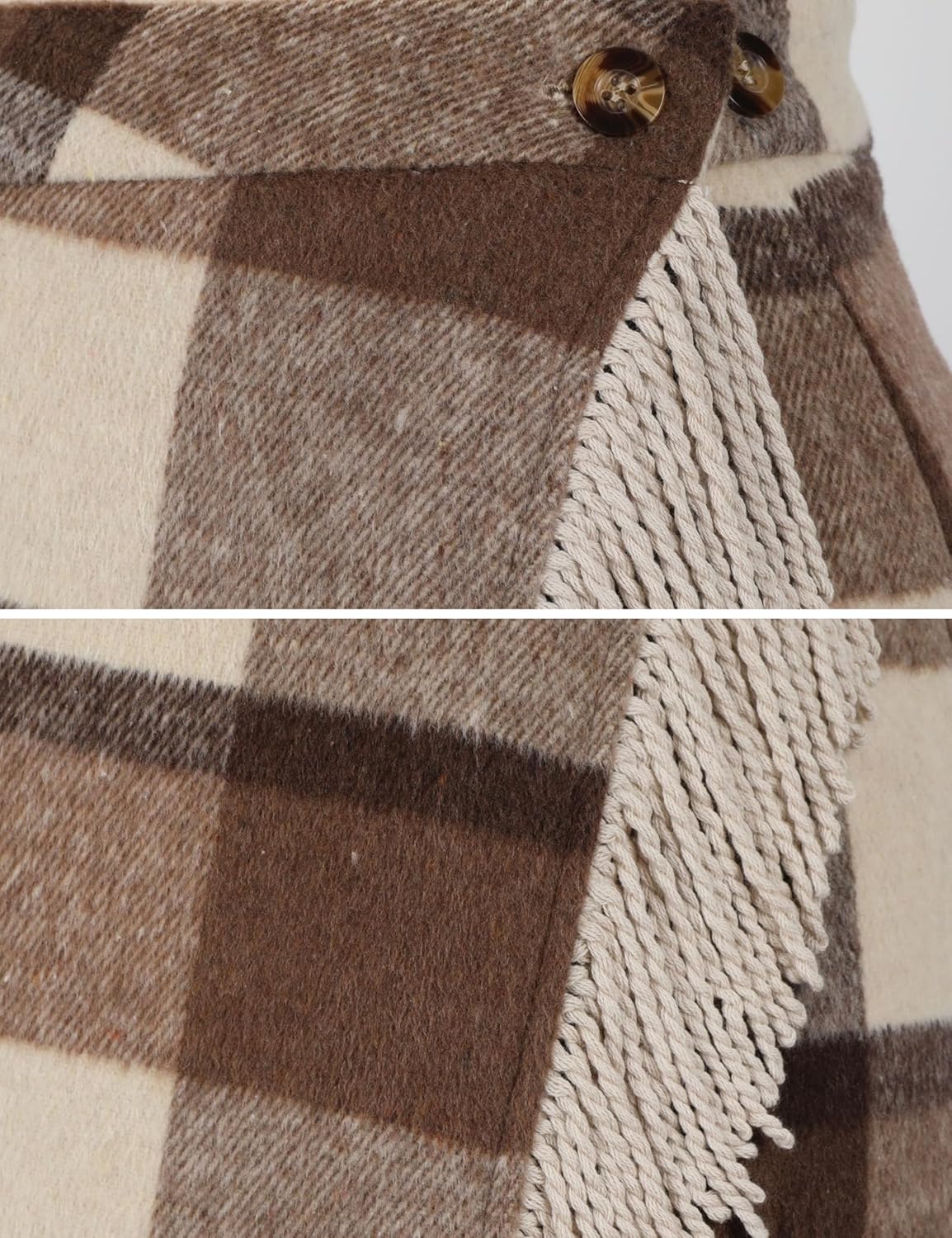 Tanming Womens Plaid Fringed Midi Skirt A Line Warm Wool Wrap Skirt Fall Winter Tartan Dress - Image 5