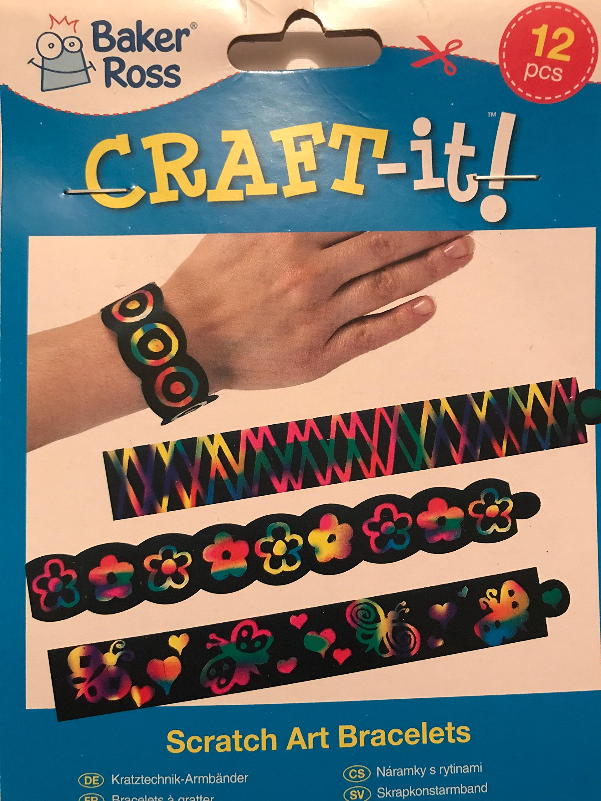 Baker Ross EK666 Scratch Art Bracelets (Pack of 12) for Kids Party Bag Fillers, Assorted, 12 Pack