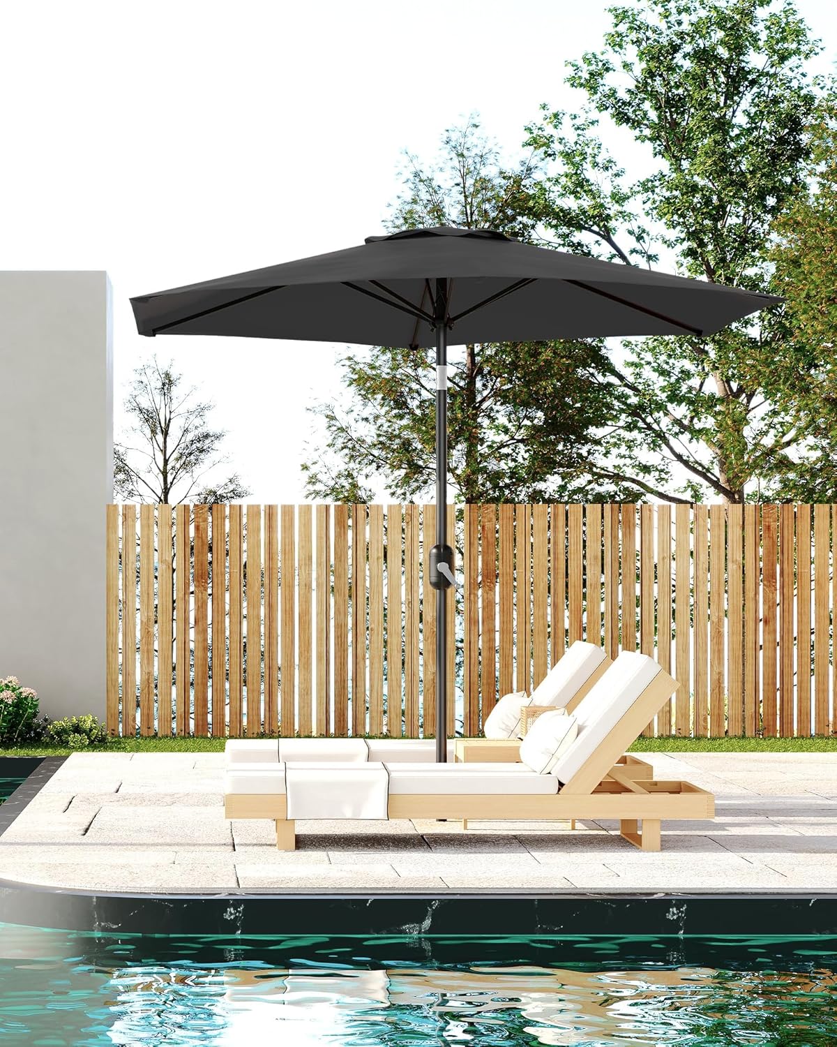 7.5-FT Outdoor Patio Umbrella with Push Button Tilt & Crank - Heavy-Duty Market Umbrella for Table, Garden, Pool, Deck, Backyard - 6 Sturdy Ribs,UV Protection & Waterproof Fabric,Dark Gray