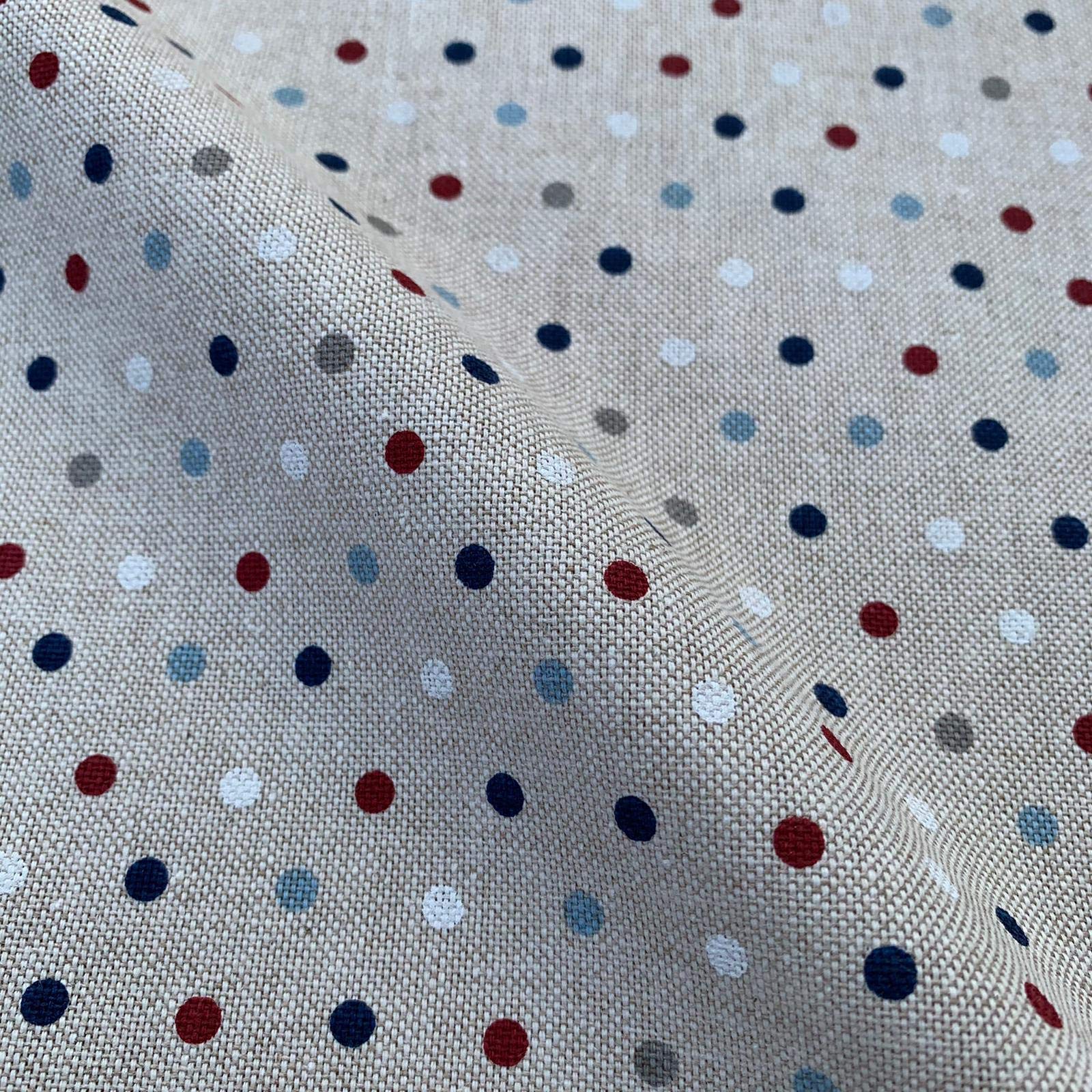 Discover Lifestyle & Fashion Fabrics Blue Dots Polka Shabby Print Cotton Rich Linen Look Fabric For Curtains Blinds Craft Bags Sewing Quilting Patchwork & Upholstery | 55" - 140 Cm Wide | Sold By The Half Metre (Blue)
