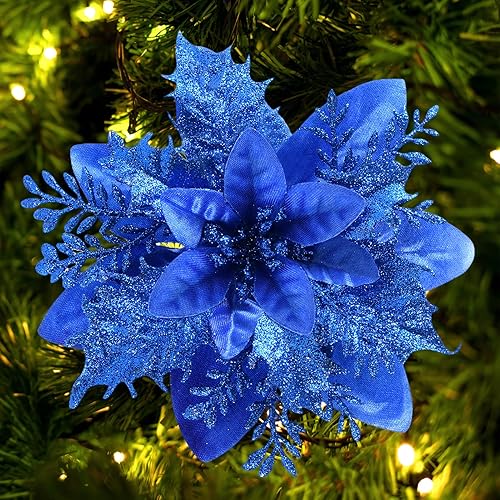 Miniatura 9 de Decoraciones de flores artificiales de Pascua de Navidad, flores de Navidad con brillantina, guirnaldas de árboles de Navidad, adornos para fiestas