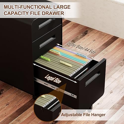 Miniatura 48 de Archivador de 2 cajones con cerradura y 4 llaves, archivador móvil de metal, archivadores para oficina en casa, debajo del escritorio, premontaje