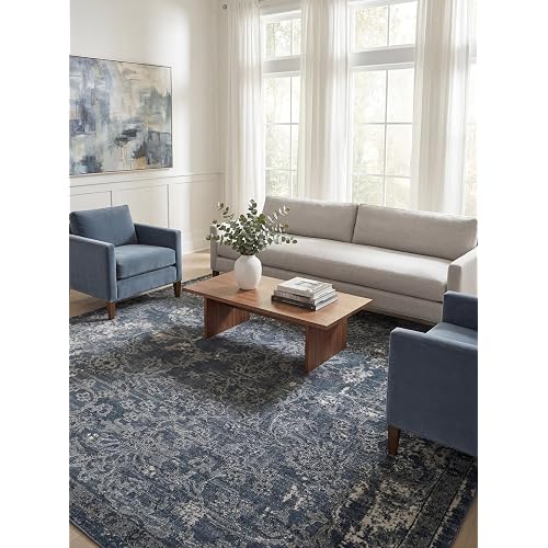 Rugs.com Oregon Collection Rug – 10' x 14' Blue Low-Pile Rug Perfect for Living Rooms, Large Dining Rooms, Open Floorplans