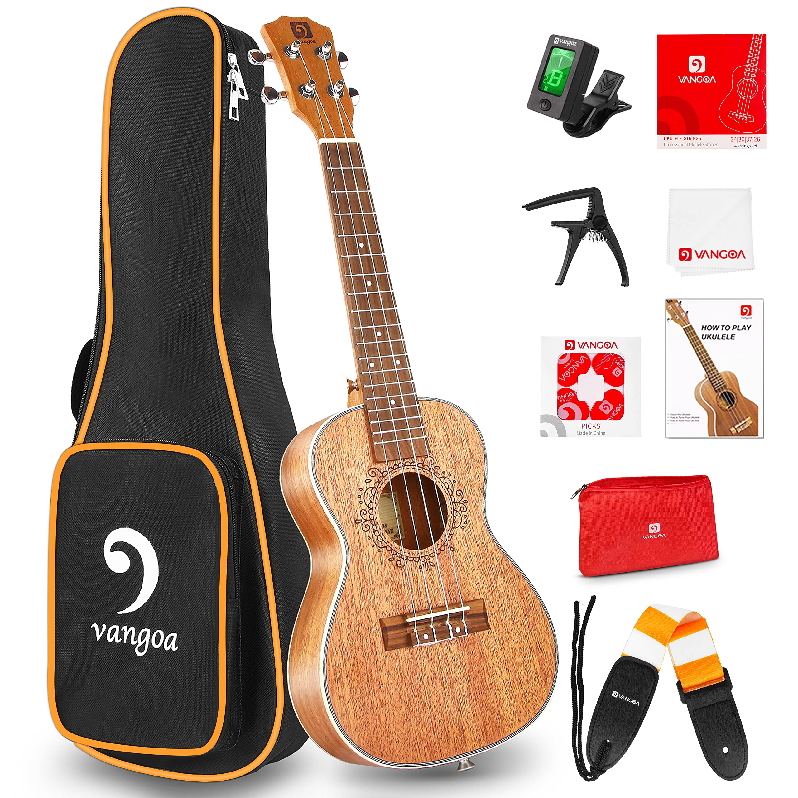 ukulele concert mahogany bundle 23 inch ukelele for beginners adults professional four string wooden hawaiian starter uke kit by vangoa