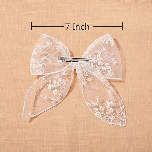 Miniatura 3 de Lazos para el cabello de encaje blanco de 7 pulgadas para niñas y mujeres, accesorios elegantes para el cabello para bodas, fiestas, días de playa y