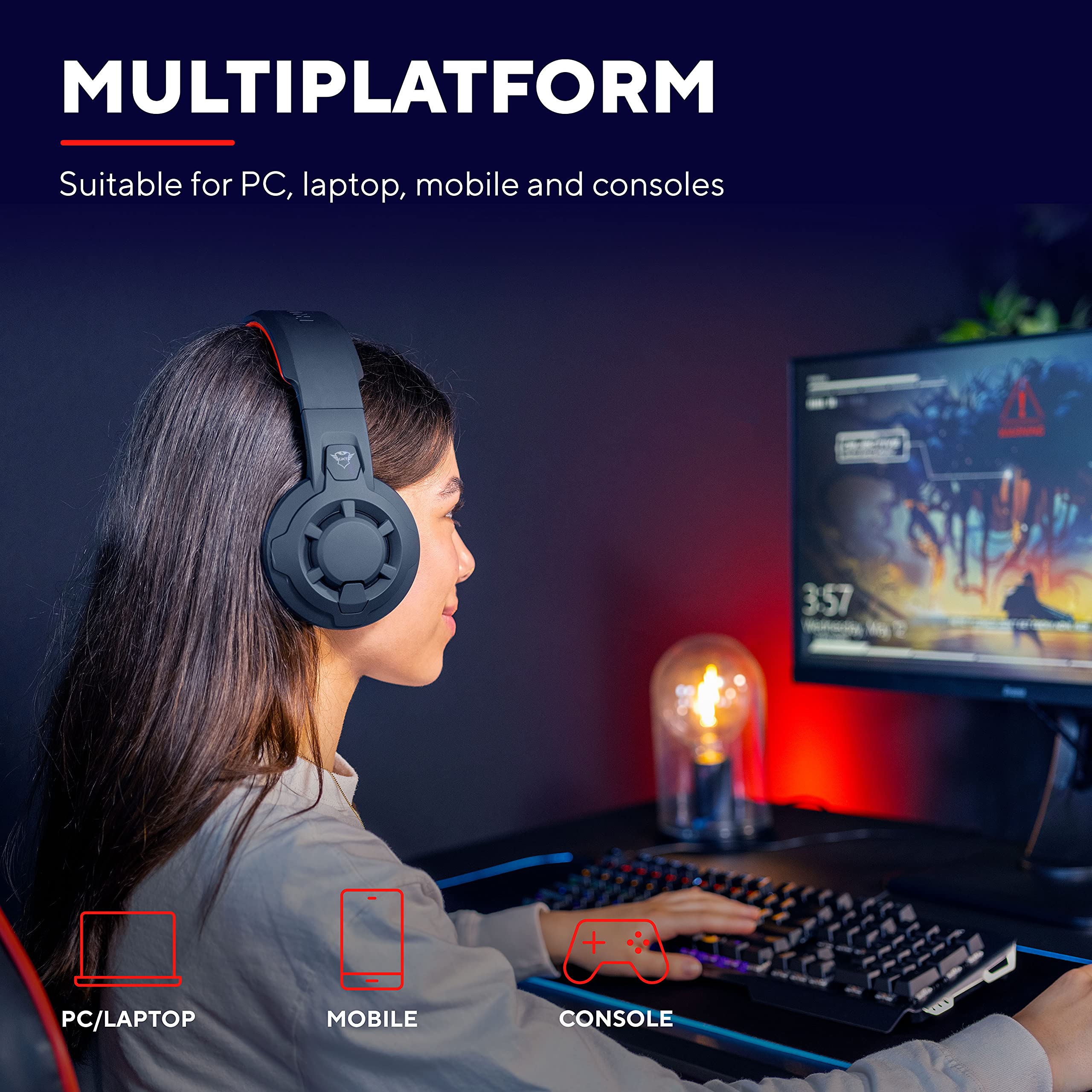 Trust Gaming GXT 411 Radius Wieloplatformowy zestaw słuchawkowy do gier, do PC, PS5, PS4, Xbox, Nintendo Switch, mobilne, nauszne, gniazdo audio 3,5 mm, regulacja głośności, regulowany mikrofon -