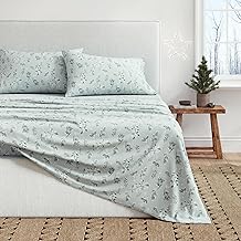 Great Bay Home Flannel Sheet Set Queen Size - 100% Turkish Cotton, Double-Brushed, Winter Floral Bed Sheets - Ultra-Soft, Cozy, 4-Piece Bedding Set (Snowy Botanical)